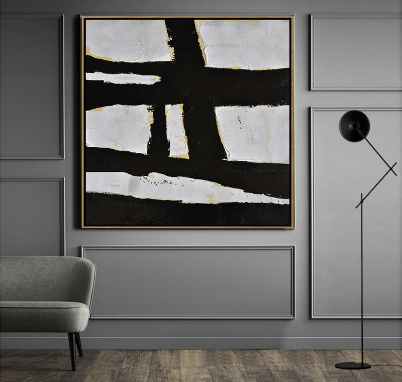 Large Modern Abstract Painting,Handmade Minimal Art Palette Knife Canvas Painting, Black White Beige - Acrylic Painting Large Wall Art